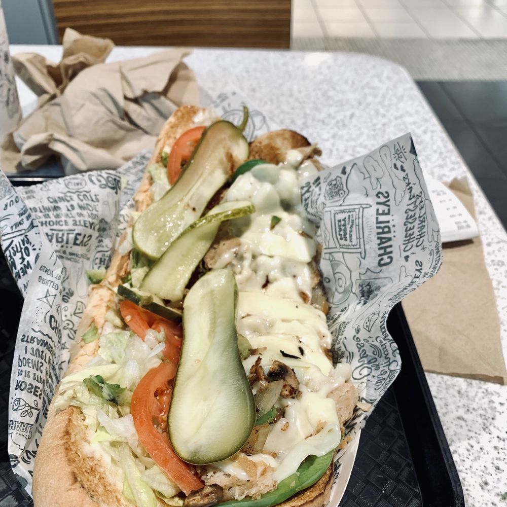 Chicken Philly sandwich with everything on it.