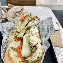 Chicken Philly sandwich with everything on it.