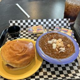 Cheeseburger chili combo. Beans are optional in the chili. $10.89.