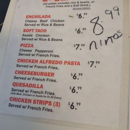 Kids menu