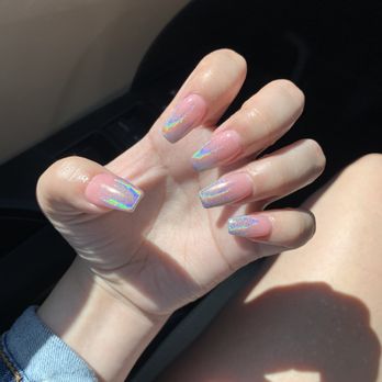 Area One Nail Spa - Light pink rainbow chrome ombré - Nail Salons Near Me - Corona, California