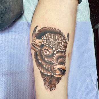 American Vintage Tattoo - Bison head by Jason Lagmay. - Tattoo Near Me - Orange, California
