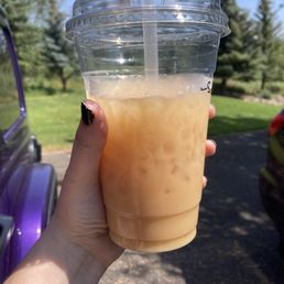 "Cold brew" with half and half and caramel "Cold brew" with half and half and caramel