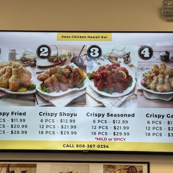 Vons Chicken - Menu as of February 2026 - Korean Near Me - East Honolulu, Hawaii