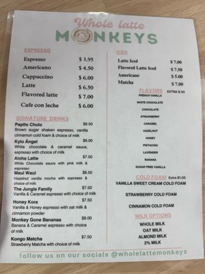 Menu photo 6 Whole Latte Monkeys Davie, FL