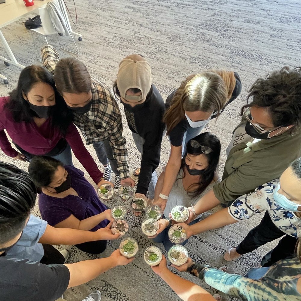 The team with our finished succulent terrarium bowls The team with our finished succulent terrarium bowls