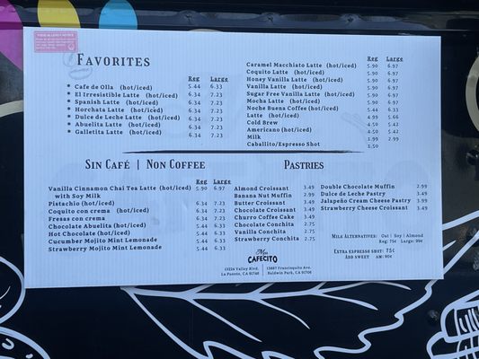 Menu photo 1 Más Cafecito Coffee La Puente, CA