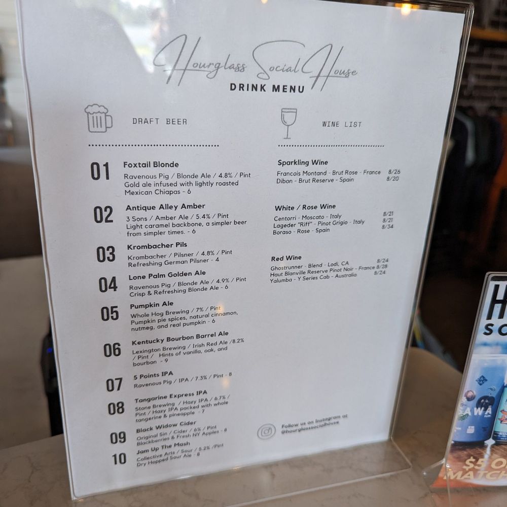 Drink menu Drink menu