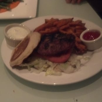 Bar Louis - Lamb burger stuffed with feta and apple with sweet potato fries. - New American Near Me - Milford, Pennsylvania