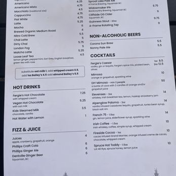 Fergie's Cafe - Drinks Menu - Cafes Near Me - Squamish, British Columbia Fergie's Cafe - Drinks Menu - Cafes Near Me - Squamish, British Columbia