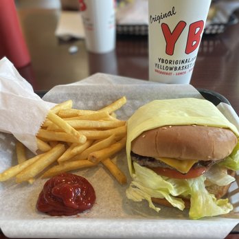 Yellow Basket - Cheeseburger  combo with Crispy fries and drink - American Near Me - Wildomar, California