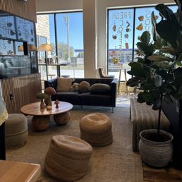 Sitting area next to electric fireplace