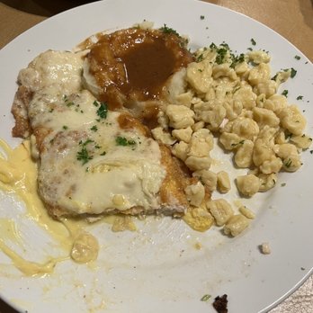 Das Schnitzel Haus - Kase Schnitzel with spetzels and mashed potatoes - German Near Me - Parma, Ohio