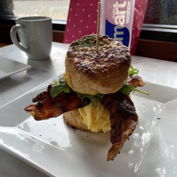 Café Etoile - Breakfast Biscuit sandwich with bacon, eggs & arugula. Delicious! - French Near Me - Berkeley, California Café Etoile - Breakfast Biscuit sandwich with bacon, eggs & arugula. Delicious! - French Near Me - Berkeley, California