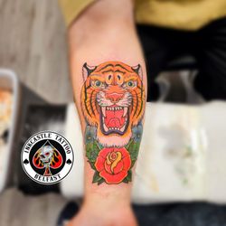 Inkcastle Tattoo Studio - Traditional tiger and rose