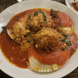 Burrata Cheese Ravioli and House Made Meatballs