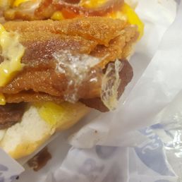 bacon, cheese, and mustard bacon, cheese, and mustard