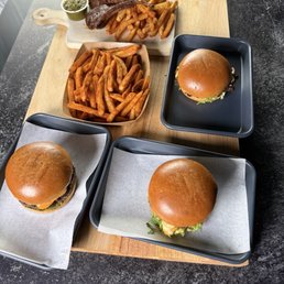 Wagu burgers lamb chops and fries Wagu burgers lamb chops and fries