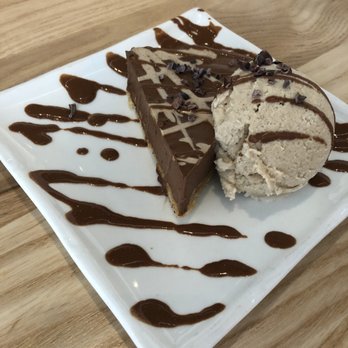 Rawtopia  - Chocolate Caramel Pie with Cashew Coconut Vanilla Ice Cream - must have! - Burgers Near Me - Millcreek, Utah