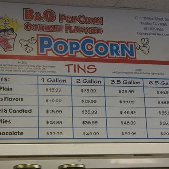 B&G Flavored Popcorn - Price Sheet- TINS - Popcorn Shops Near Me - Houston, Texas B&G Flavored Popcorn - Price Sheet- TINS - Popcorn Shops Near Me - Houston, Texas