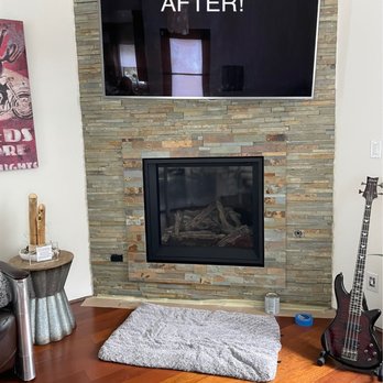 Boston Brick & Stone - AFTER: demoed and installed new gas fireplace and replaced the stone facing. - Masonry/Concrete Near Me - Pasadena, California