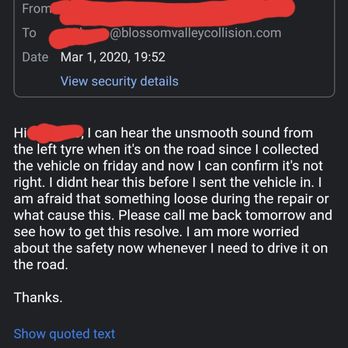Blossom Valley Collision - Proof of email to the shop - Body Shops Near Me - San Jose, California