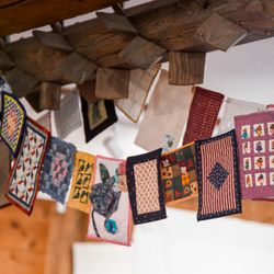 Mini quilts on display.