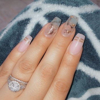 Diva Nails & Spa - Pink powder with black and clear marble - Nail Salons Near Me - Fresno, California Diva Nails & Spa - Pink powder with black and clear marble - Nail Salons Near Me - Fresno, California