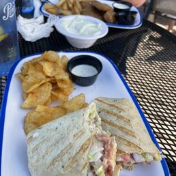 Honey mustard chicken wrap (grilled) and chicken strips and fries Honey mustard chicken wrap (grilled) and chicken strips and fries