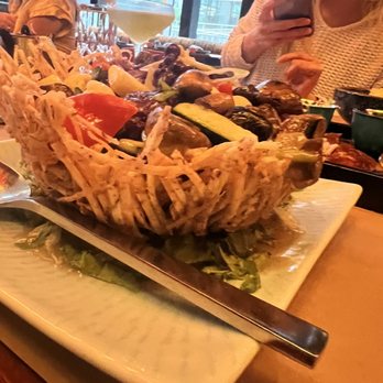 Qi Austin - Seasonal vegetables in taro bird nest - Dim Sum Near Me - Austin, Texas