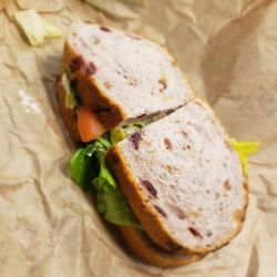 Chicken salad sandwich on cherry walnut bread