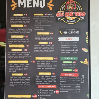 Oh Que Tacos - Menu - Tacos Near Me - Clermont, Florida Oh Que Tacos - Menu - Tacos Near Me - Clermont, Florida