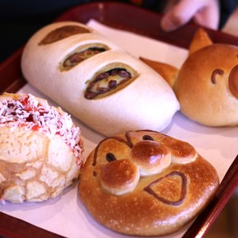 Moose Pastry & Tea - Polo strawberry bun ($2.05), matcha red bean bun ($2.50), an pan man ($2.25), and buta strawberry jam bread ($2.10) - Bakeries Near Me - Novi, Michigan Moose Pastry & Tea - Polo strawberry bun ($2.05), matcha red bean bun ($2.50), an pan man ($2.25), and buta strawberry jam bread ($2.10) - Bakeries Near Me - Novi, Michigan