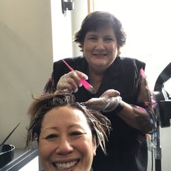 Swoop & Swirl - Here we are having an awesome time as Lisa Marie colors my gray and pumps my look with balayage!