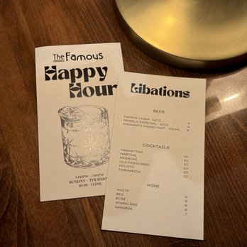 The Famous - Happy Hour Menu! - Lounges Near Me - Glendale, California