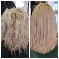 The Electric Beauty Lab - Before and after Brazilian blowout on blonde hair