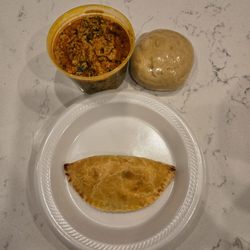 Meat pie, egussi and fufu.