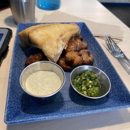Fried rockfish, taters, and tartar sauce.