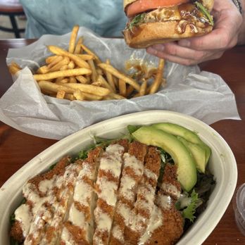 Kenji Burger - Chicken katsu salad and Kenji Birger (added fries for $4) - Japanese Near Me - Kilauea, Hawaii