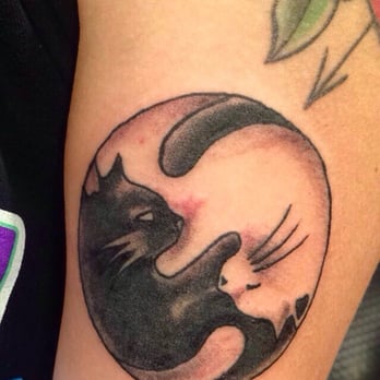 Hidden Rose Tattoo - Yin-yang kitties done by Doug. Hard to get a picture that doesn't look warped because the arm curves around it's edges. - Tattoo Near Me - Portland, Oregon Hidden Rose Tattoo - Yin-yang kitties done by Doug. Hard to get a picture that doesn't look warped because the arm curves around it's edges. - Tattoo Near Me - Portland, Oregon