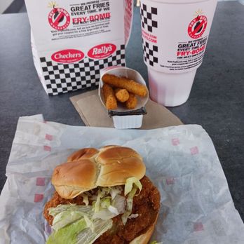Rally's - Classic Mother Cruncher, Mozzarella Stix, and Large Hi-C Fruit punch - Burgers Near Me - Pomona, California
