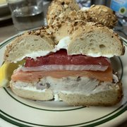 Photo of Barney Greengrass - New York, NY, United States. Lox and whitefish with cream cheese on everything bagel