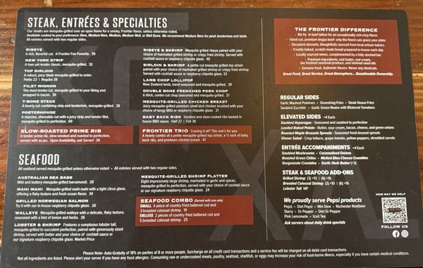 Menu photo 1 Frontier Steak & Spirits Safford, AZ