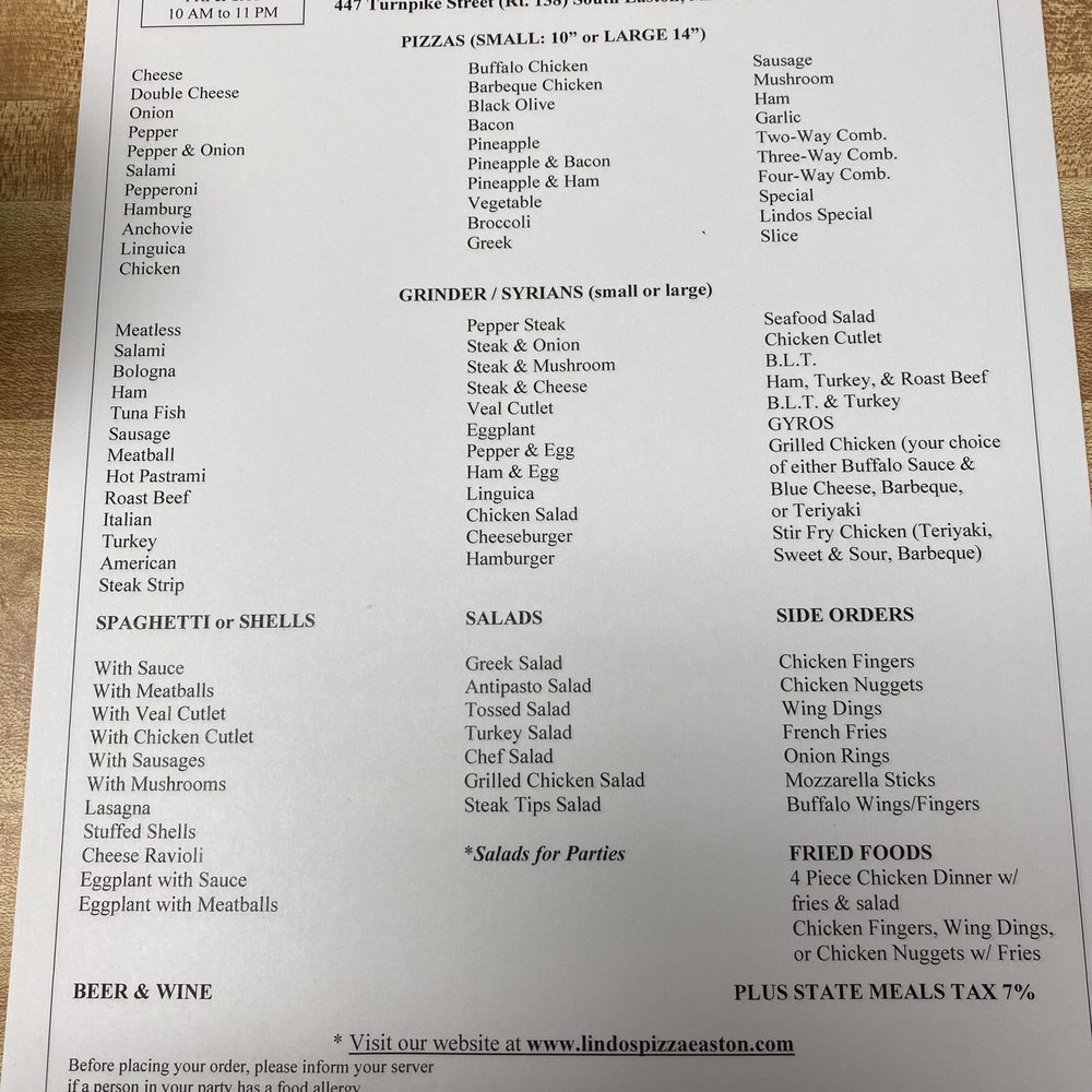 Lindos Pizza - menu - Pizza Near Me - South Easton, Massachusetts Lindos Pizza - menu - Pizza Near Me - South Easton, Massachusetts
