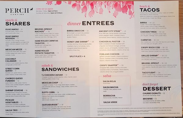 Menu photo 4 Perch Cantina Richland, WA