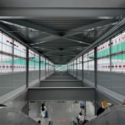 Newark Airport Train Station - Train platform level heading down escalators towards airport terminals