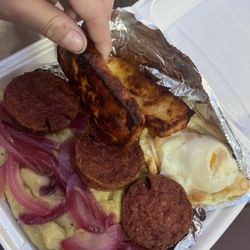 Sabrosura Caribbean Cuisine - Mangu plate with burnt cheese and sausage