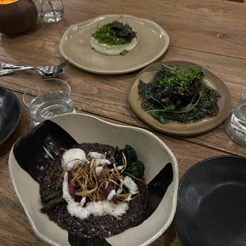 Flora - Black risotto and mushroom & mash - Breakfast & Brunch Near Me - Miami, Florida Flora - Black risotto and mushroom & mash - Breakfast & Brunch Near Me - Miami, Florida
