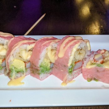 Nova Asian Bistro - Sweet Girl Roll (banana tempura, Kani, avocado wrapped w.soy paper & honey mayo sauce)...meh, weird combo. - Sushi Bars Near Me - New Hyde Park, New York Nova Asian Bistro - Sweet Girl Roll (banana tempura, Kani, avocado wrapped w.soy paper & honey mayo sauce)...meh, weird combo. - Sushi Bars Near Me - New Hyde Park, New York