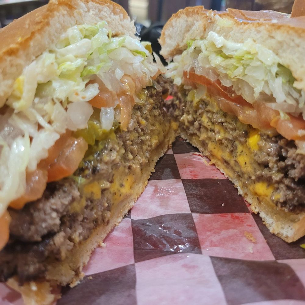 Fatburger - The XXL cut in half. We added cheese extra lettuce, extra onion. IT NEEDS SALT & PEPPER - Burgers Near Me - Lincoln, California Fatburger - The XXL cut in half. We added cheese extra lettuce, extra onion. IT NEEDS SALT & PEPPER - Burgers Near Me - Lincoln, California